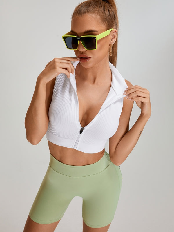 ZASUWA Female Deep V Back Pocket Scrunch Bum Zipper Short Tracksuit