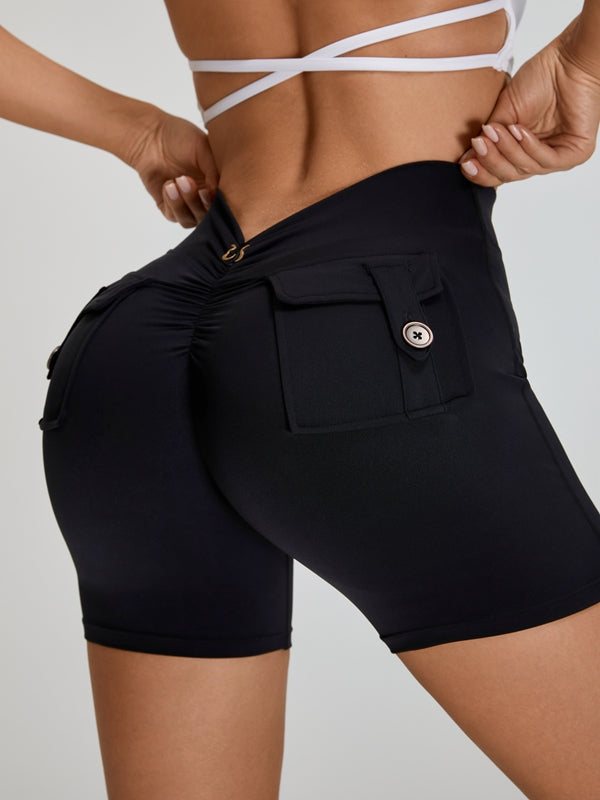 ZASUWA Female Deep V Back Pocket Scrunch Bum Cross Back Backless Short Tracksuit
