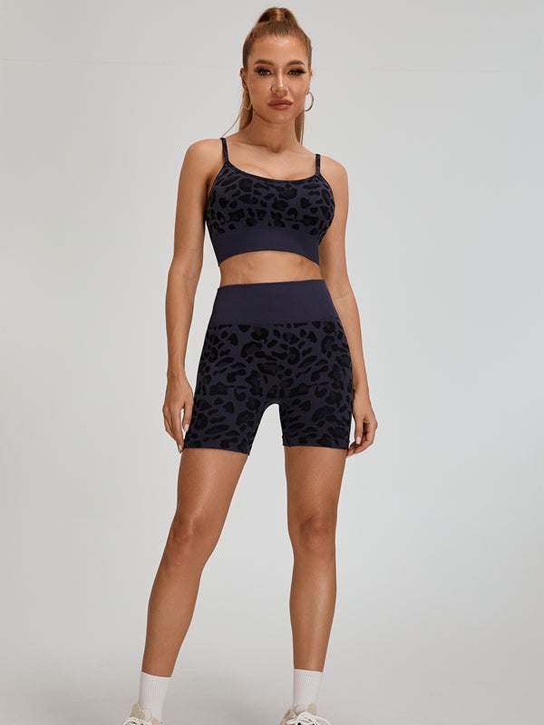 ZASUWA Female Leopard Print Big U Collar Short Tracksuits