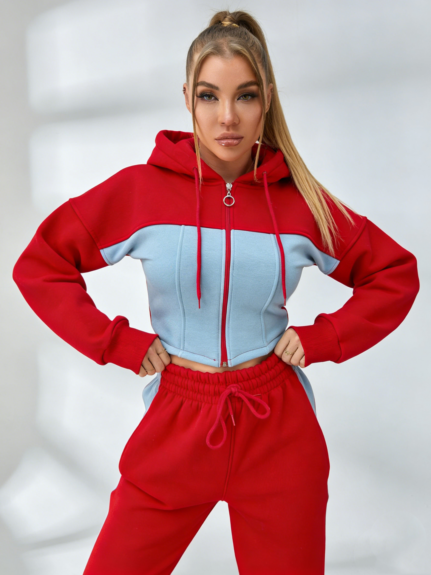 ZASUWA Female Contrast Color Pocket Casual Tracksuit