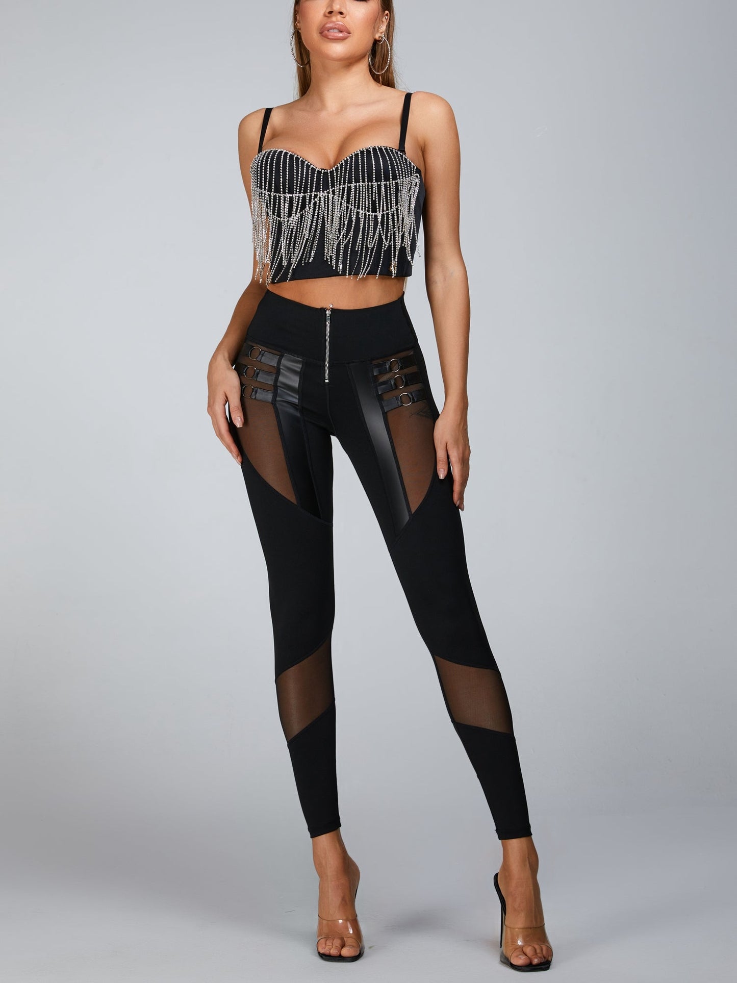 ZASUWA Female “Stitching Sexy” Cutout Mesh Beading Tassel Corset Tracksuit