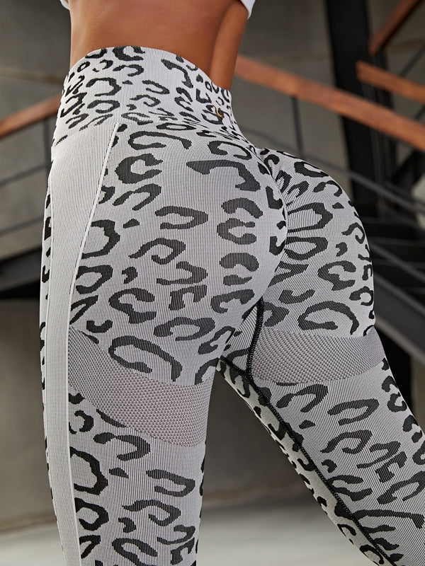 ZASUWA Female Leopard Scrunch Bum Quick-dry Twist Cross Back Tracksuit
