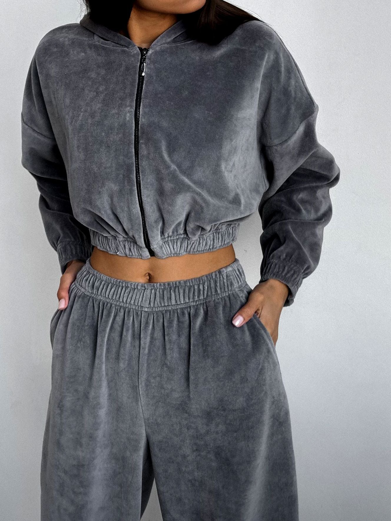 ZASUWA Female Coral Fleece Casual with Hat Tracksuit