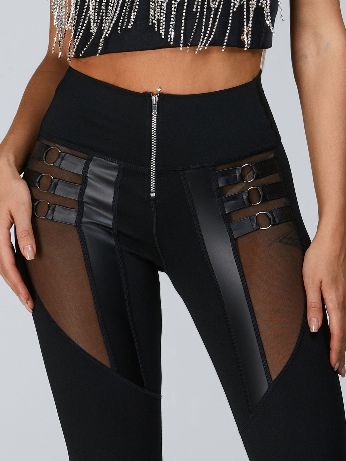 ZASUWA Female “Stitching Sexy” Cutout Mesh Beading Tassel Corset Tracksuit