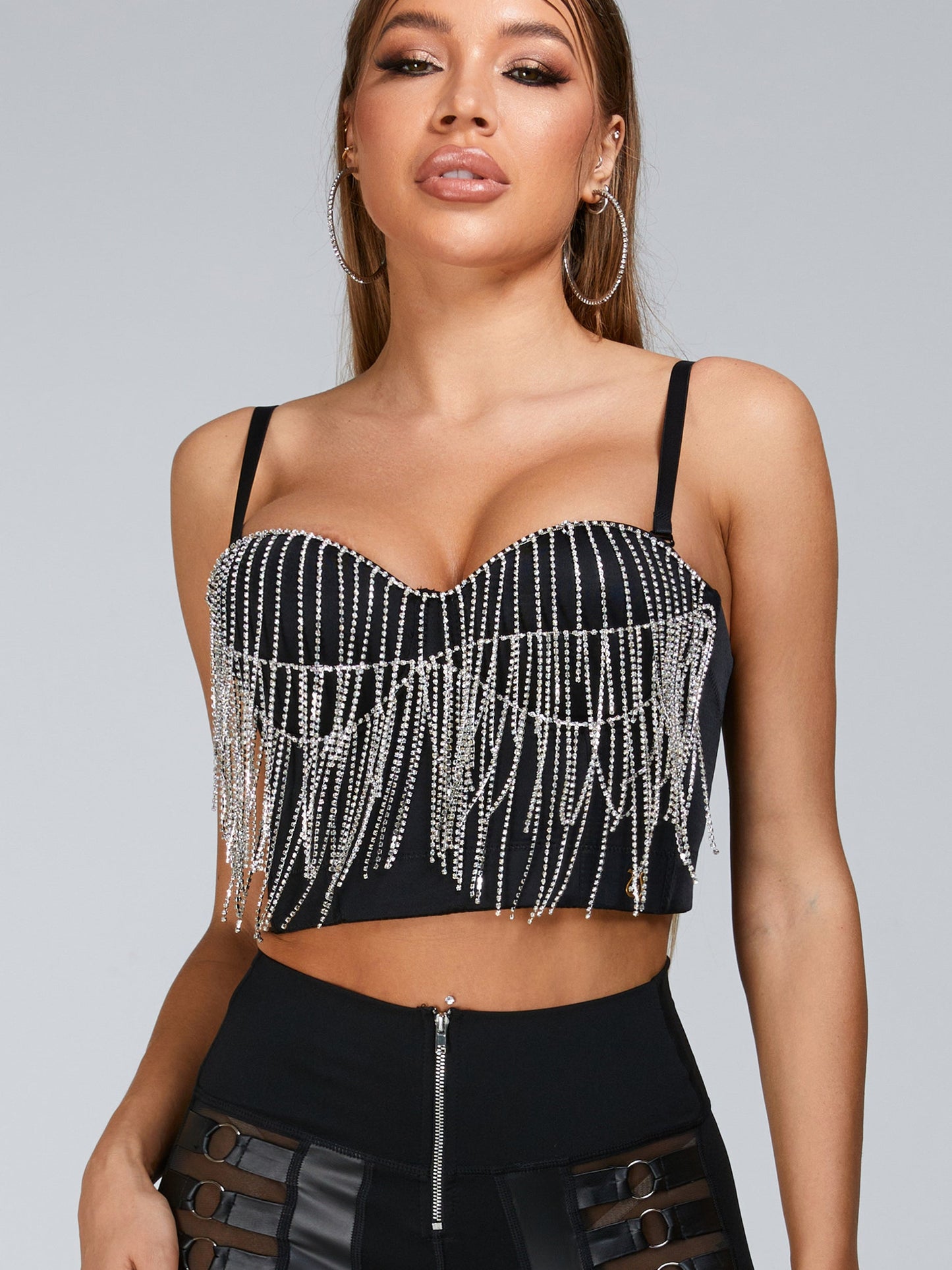 ZASUWA Female “Stitching Sexy” Cutout Mesh Beading Tassel Corset Tracksuit