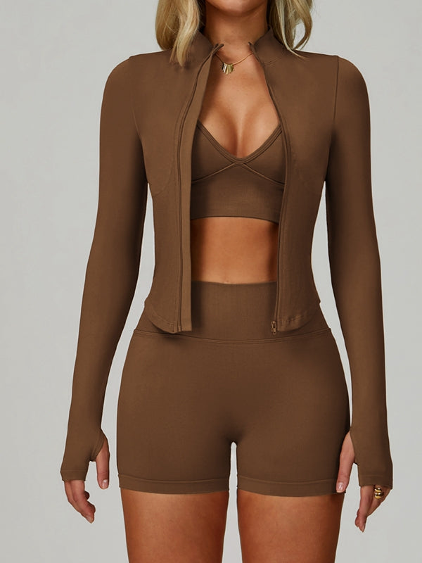 ZASUWA Female Deep V Back Seamless High-rise Short Tracksuit